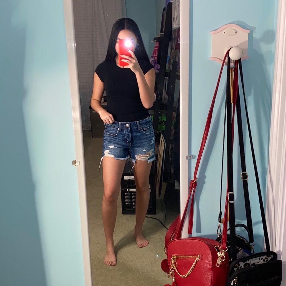 American Eagle Tom Girl Midi Denim Shorts